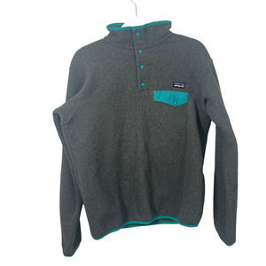 Patagonia Synchilla Snap T Fleece Pullover Sweater Grey Teal Blue Womens Medium